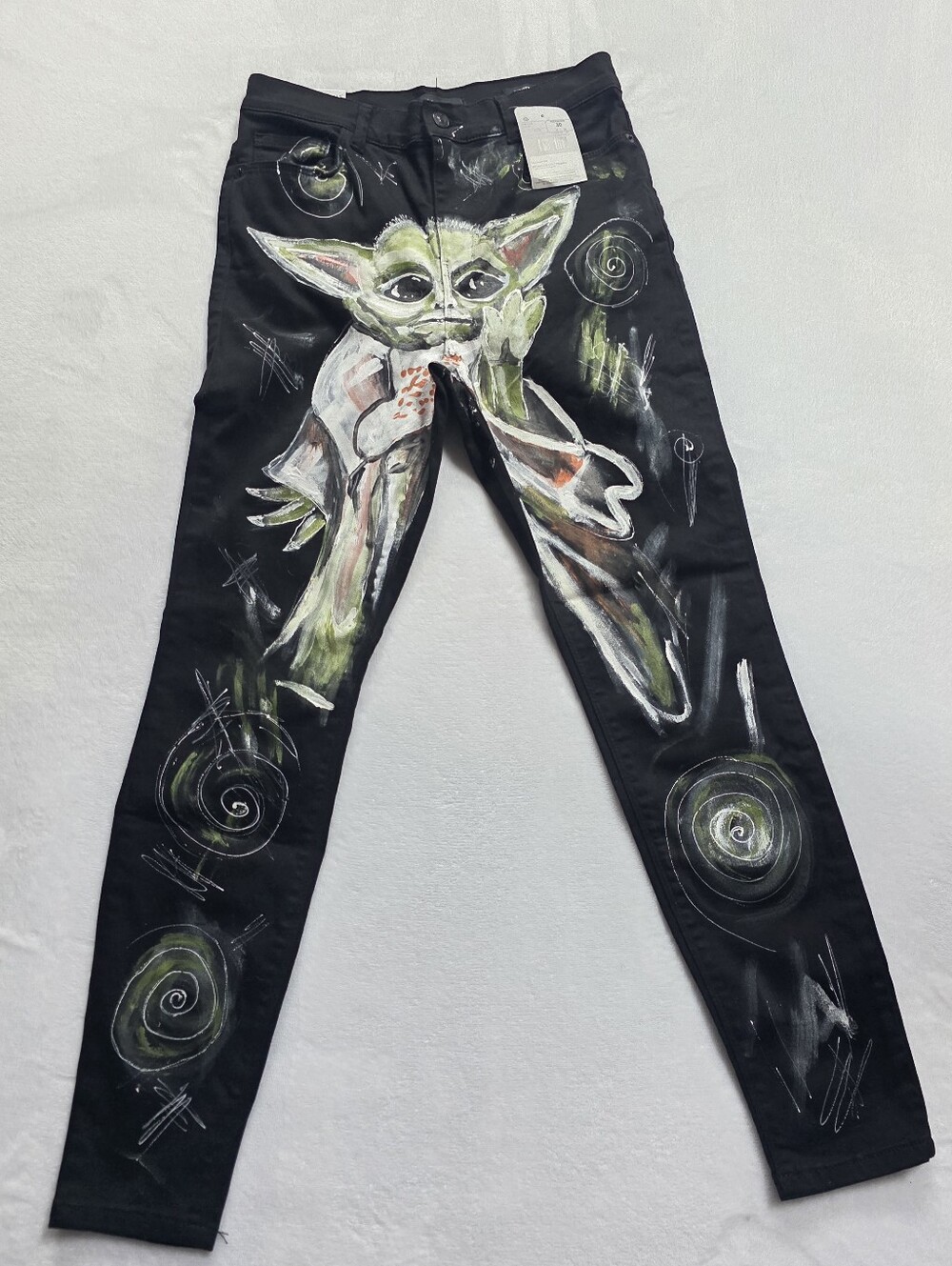Custom Hand Painted Yoda Star Wars LCW Jeans Jupiter Skinny W30-NWT